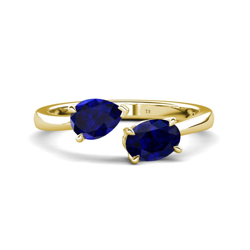Afra 1.80 ctw Blue Sapphire Pear Shape (7x5 mm) & Blue Sapphire Oval Shape (7x5 mm) Toi Et Moi Engagement Ring 