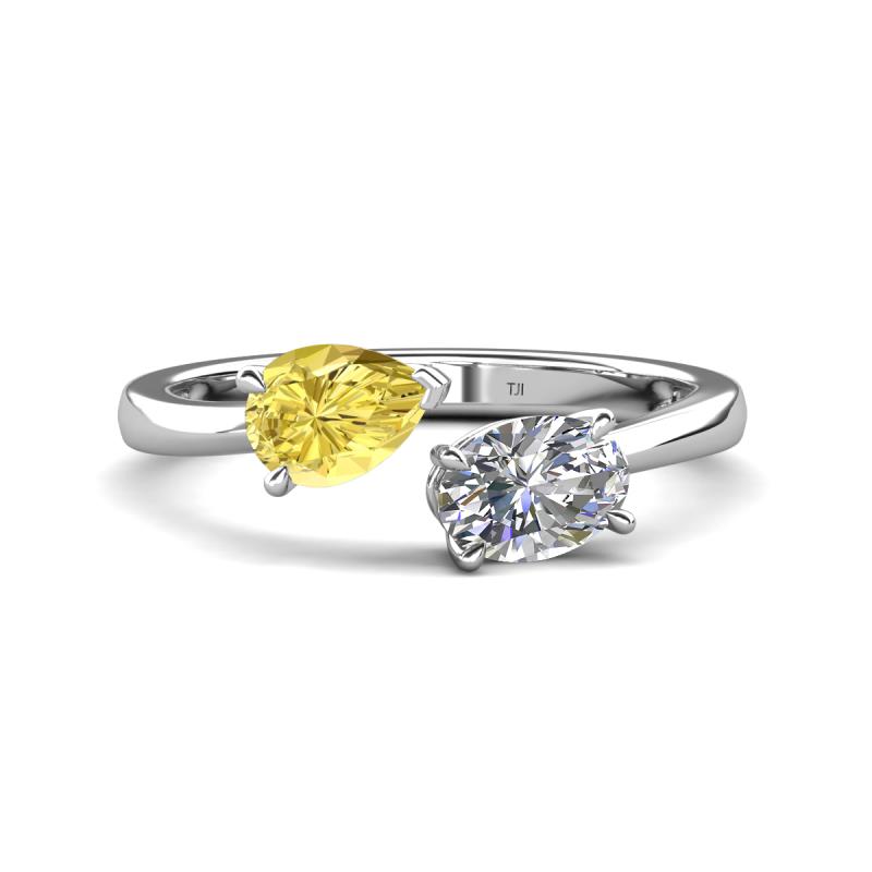 Afra 1.70 ctw Yellow Sapphire Pear Shape (7x5 mm) & IGI Certified Lab Grown Diamond Oval Shape (7x5 mm) Toi Et Moi Engagement Ring 