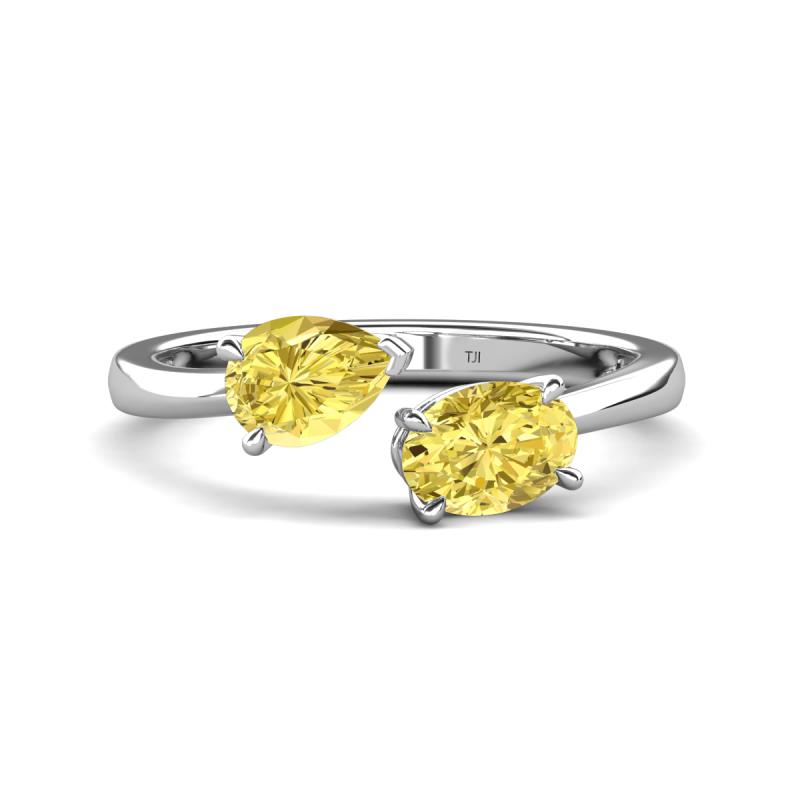 Afra 1.90 ctw Yellow Sapphire Pear Shape (7x5 mm) & Yellow Sapphire Oval Shape (7x5 mm) Toi Et Moi Engagement Ring 