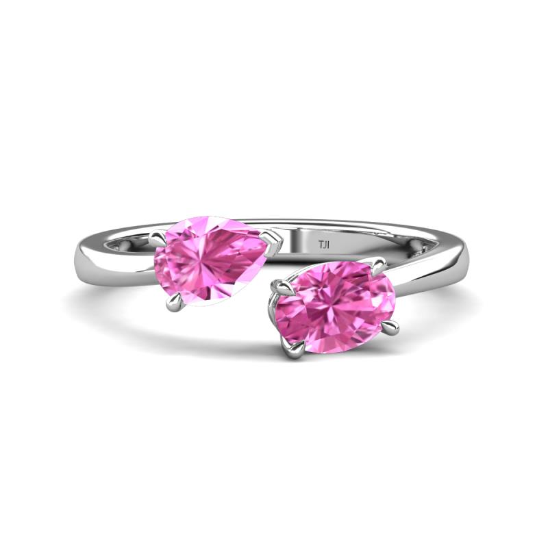 Afra 1.90 ctw Pink Sapphire Pear Shape (7x5 mm) & Pink Sapphire Oval Shape (7x5 mm) Toi Et Moi Engagement Ring 