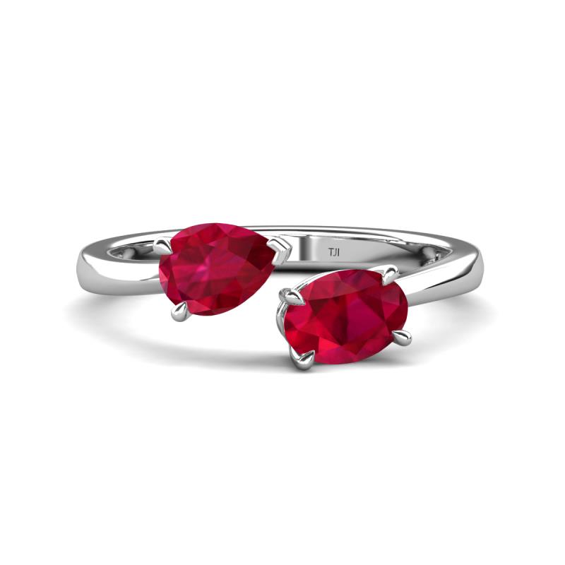 Afra 1.85 ctw Ruby Pear Shape (7x5 mm) & Ruby Oval Shape (7x5 mm) Toi Et Moi Engagement Ring 