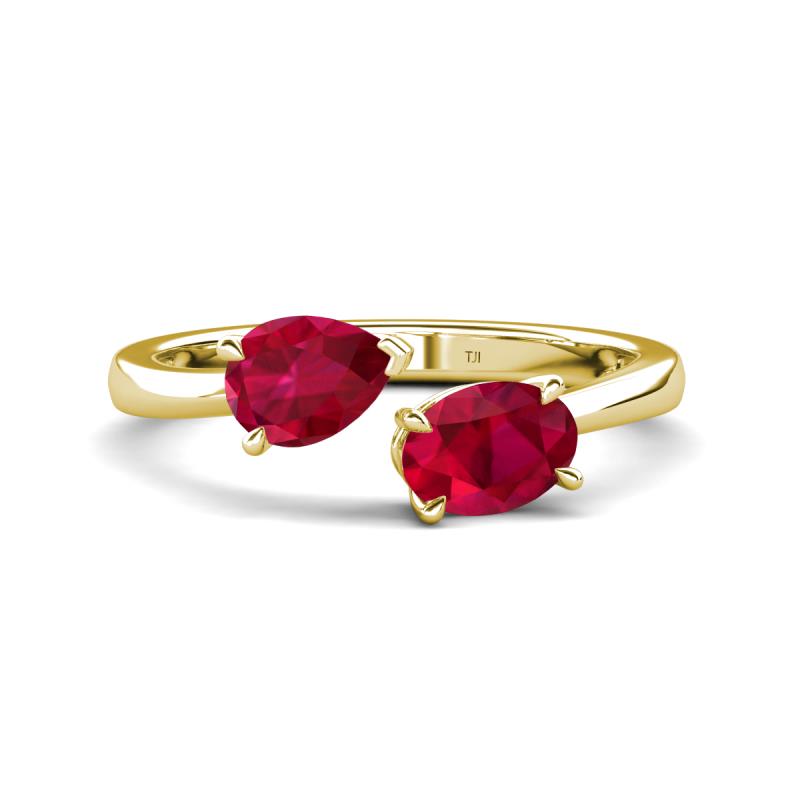 Afra 1.85 ctw Ruby Pear Shape (7x5 mm) & Ruby Oval Shape (7x5 mm) Toi Et Moi Engagement Ring 