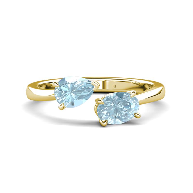 Afra 1.32 ctw Aquamarine Pear Shape (7x5 mm) & Aquamarine Oval Shape (7x5 mm) Toi Et Moi Engagement Ring 