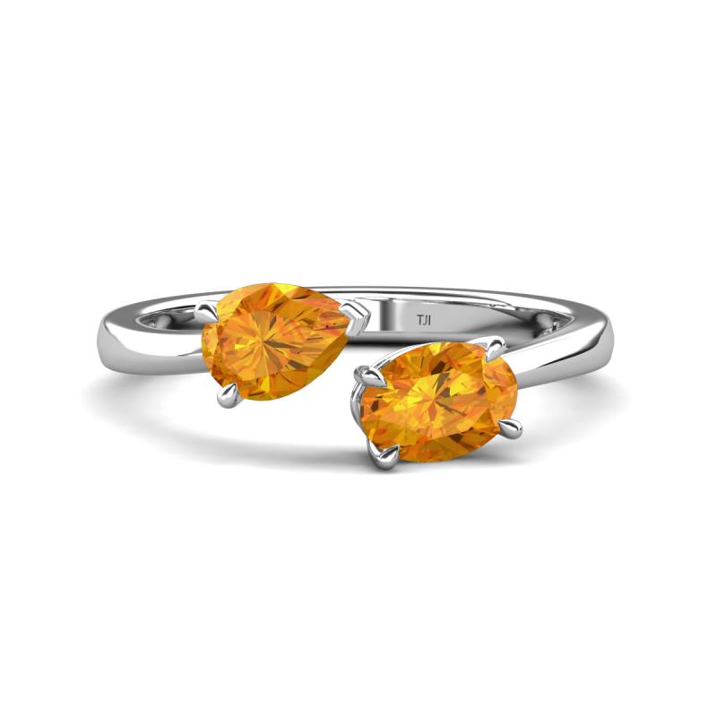 Afra 1.37 ctw Citrine Pear Shape (7x5 mm) & Citrine Oval Shape (7x5 mm) Toi Et Moi Engagement Ring 