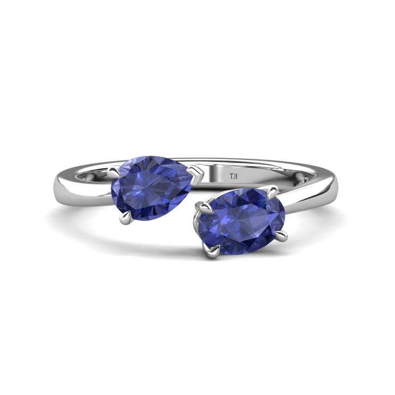 Afra 1.27 ctw Iolite Pear Shape (7x5 mm) & Iolite Oval Shape (7x5 mm) Toi Et Moi Engagement Ring 