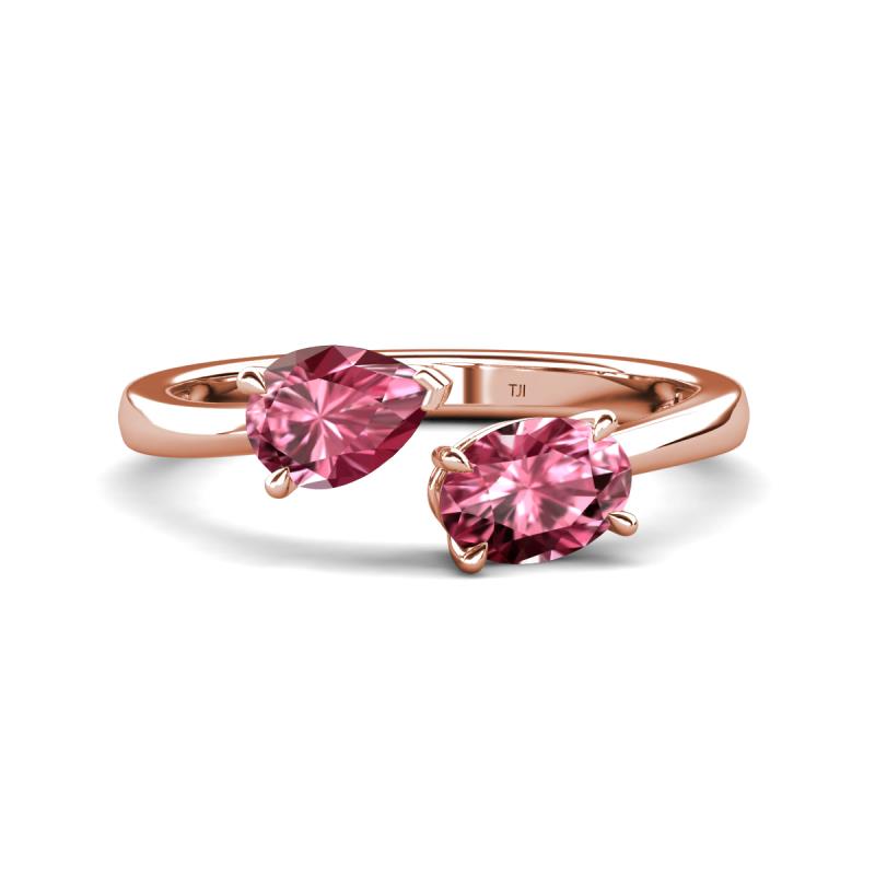 Afra 1.55 ctw Pink Tourmaline Pear Shape (7x5 mm) & Pink Tourmaline Oval Shape (7x5 mm) Toi Et Moi Engagement Ring 