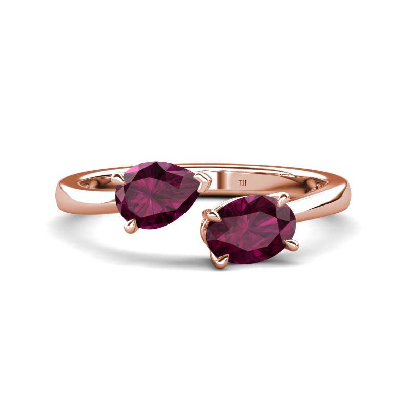 Afra 1.90 ctw Rhodolite Garnet Pear Shape (7x5 mm) & Rhodolite Garnet Oval Shape (7x5 mm) Toi Et Moi Engagement Ring 