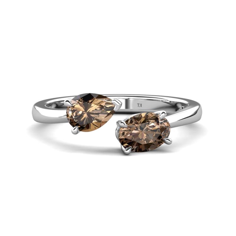 Afra 1.40 ctw Smoky Quartz Pear Shape (7x5 mm) & Smoky Quartz Oval Shape (7x5 mm) Toi Et Moi Engagement Ring 