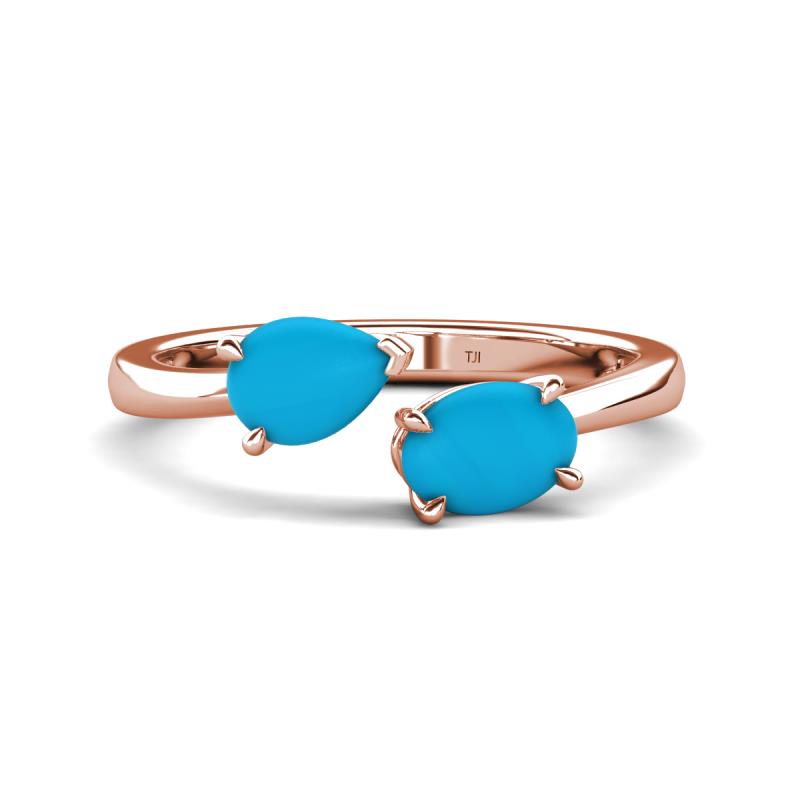 Afra 1.05 ctw Turquoise Pear Shape (7x5 mm) & Turquoise Oval Shape (7x5 mm) Toi Et Moi Engagement Ring 