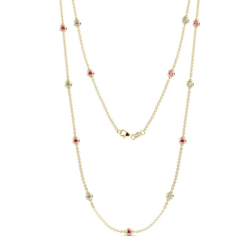 Lien (13 Stn/3mm) Pink Sapphire and Diamond on Cable Necklace 