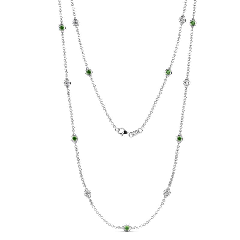 Lien (13 Stn/3mm) Green Garnet and Diamond on Cable Necklace 