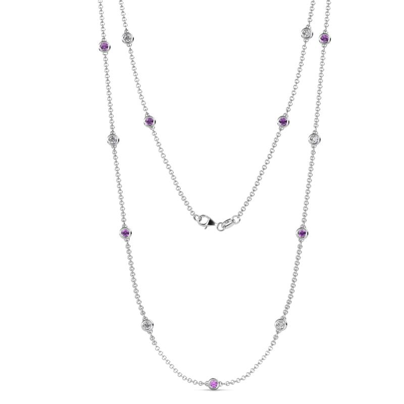 Lien (13 Stn/3mm) Amethyst and Diamond on Cable Necklace 