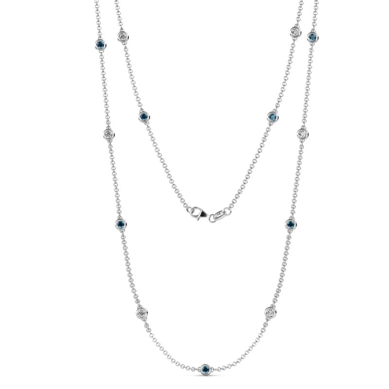 Lien (13 Stn/3mm) Blue and White Diamond on Cable Necklace 