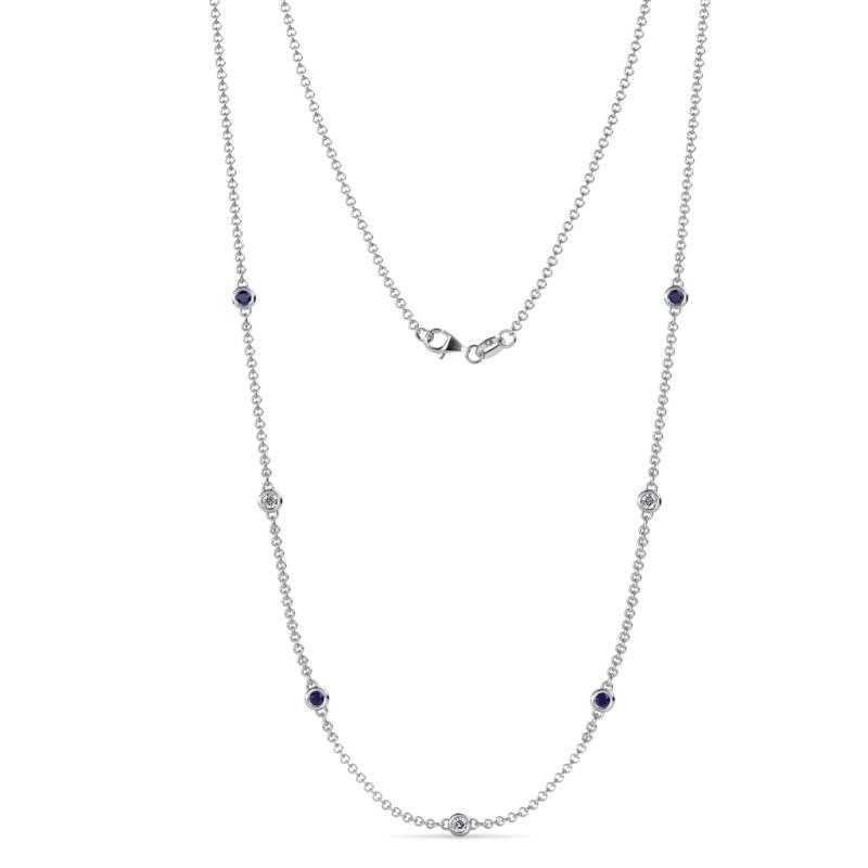 Salina (7 Stn/2.6mm) Round Blue Sapphire and Diamond on Cable Necklace 