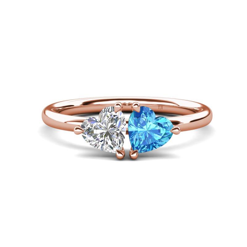 Francesca 1.85 ctw Heart Shape (6.00 mm) IGI Certified Lab Grown Diamond & Blue Topaz Toi Et Moi Engagement Ring 