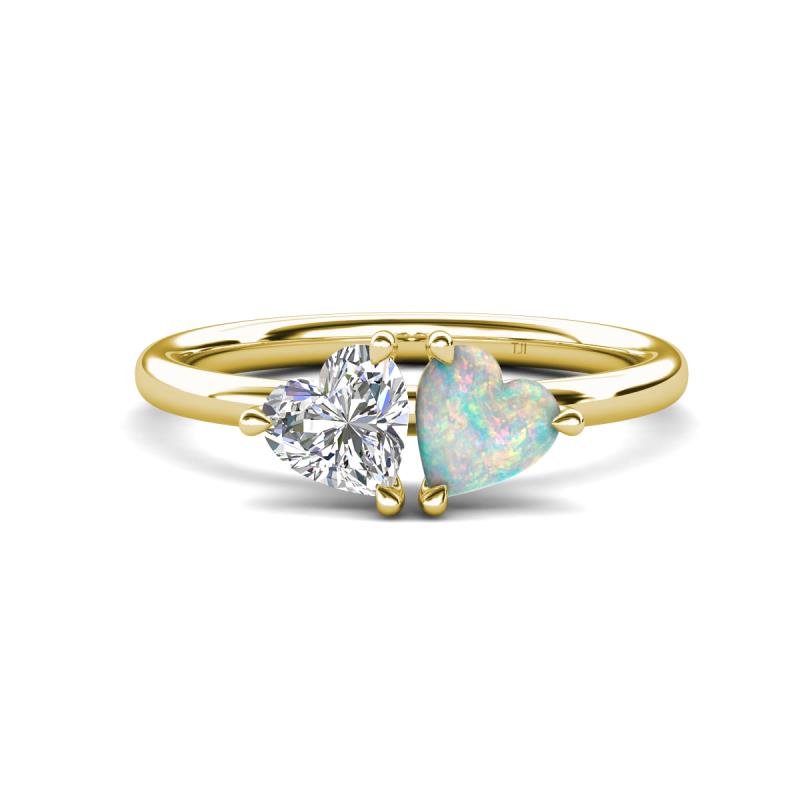 Francesca 1.30 ctw Heart Shape (6.00 mm) IGI Certified Lab Grown Diamond & Opal Toi Et Moi Engagement Ring 