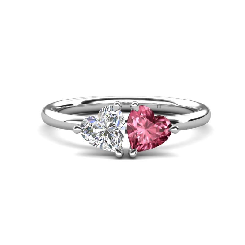 Francesca 1.65 ctw Heart Shape (6.00 mm) IGI Certified Lab Grown Diamond & Pink Tourmaline Toi Et Moi Engagement Ring 