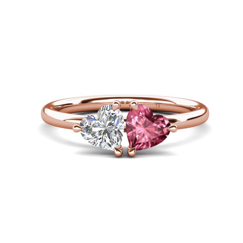 Francesca 1.65 ctw Heart Shape (6.00 mm) IGI Certified Lab Grown Diamond & Pink Tourmaline Toi Et Moi Engagement Ring 