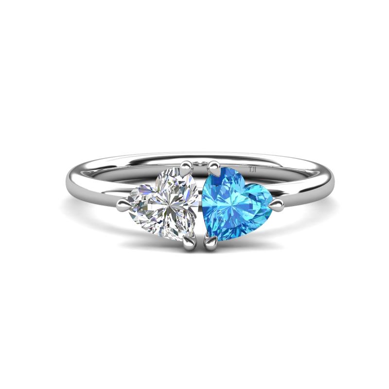 Francesca 1.85 ctw Heart Shape (6.00 mm) GIA Certified Natural Diamond & Blue Topaz Toi Et Moi Engagement Ring 