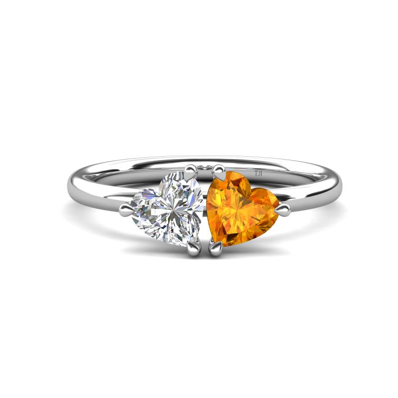 Francesca 1.53 ctw Heart Shape (6.00 mm) GIA Certified Natural Diamond & Citrine Toi Et Moi Engagement Ring 