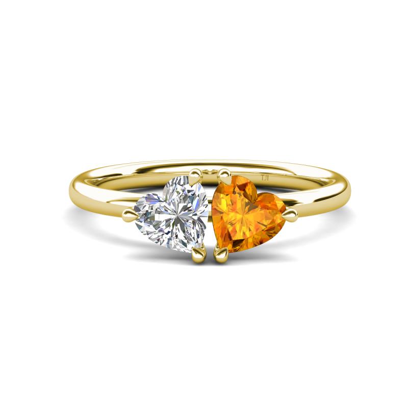 Francesca 1.53 ctw Heart Shape (6.00 mm) GIA Certified Natural Diamond & Citrine Toi Et Moi Engagement Ring 
