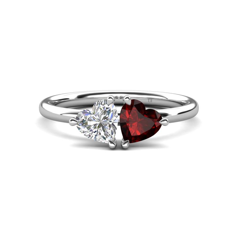 Francesca 1.80 ctw Heart Shape (6.00 mm) GIA Certified Natural Diamond & Red Garnet Toi Et Moi Engagement Ring 