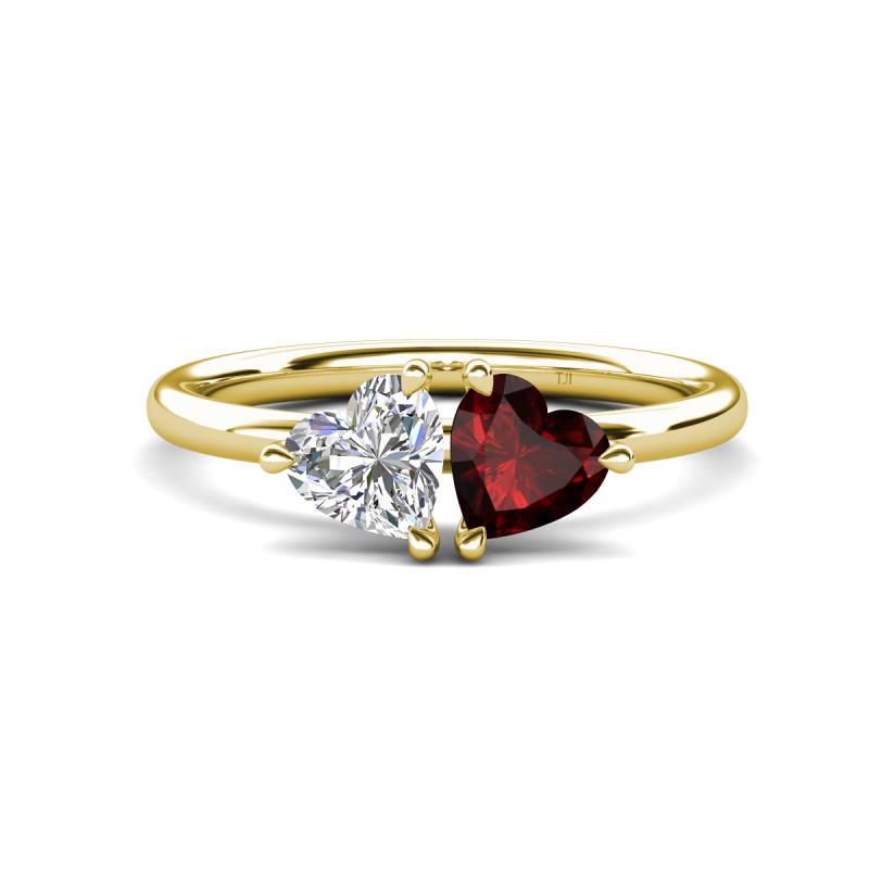 Francesca 1.80 ctw Heart Shape (6.00 mm) GIA Certified Natural Diamond & Red Garnet Toi Et Moi Engagement Ring 