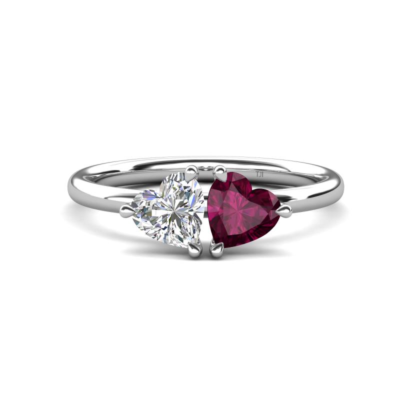 Francesca 1.95 ctw Heart Shape (6.00 mm) GIA Certified Natural Diamond & Rhodolite Garnet Toi Et Moi Engagement Ring 