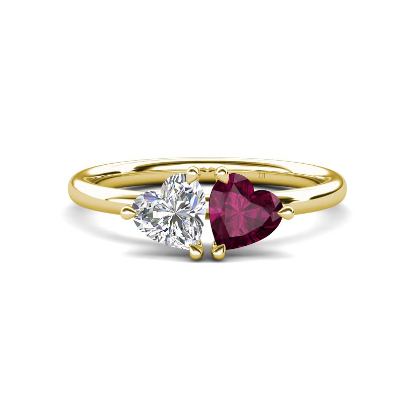 Francesca 1.95 ctw Heart Shape (6.00 mm) GIA Certified Natural Diamond & Rhodolite Garnet Toi Et Moi Engagement Ring 