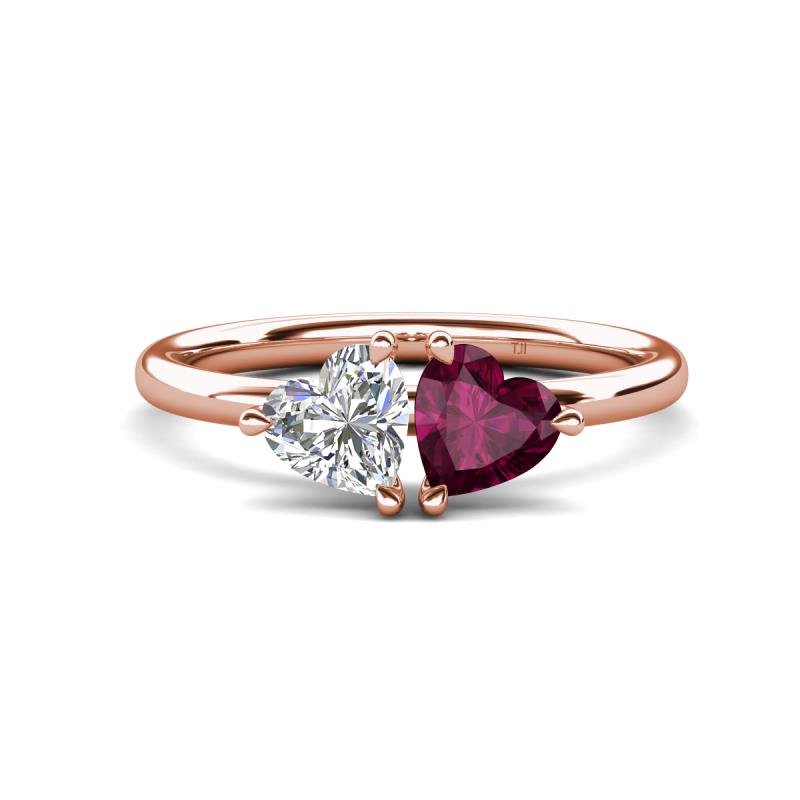 Francesca 1.95 ctw Heart Shape (6.00 mm) GIA Certified Natural Diamond & Rhodolite Garnet Toi Et Moi Engagement Ring 