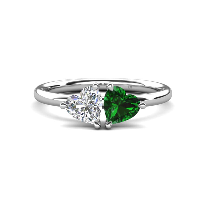 Francesca 1.60 ctw Heart Shape (6.00 mm) GIA Certified Natural Diamond & Lab Created Emerald Toi Et Moi Engagement Ring 