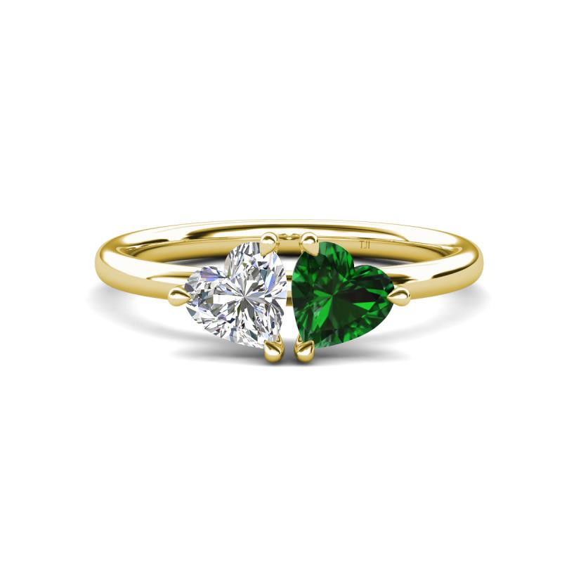 Francesca 1.60 ctw Heart Shape (6.00 mm) GIA Certified Natural Diamond & Lab Created Emerald Toi Et Moi Engagement Ring 