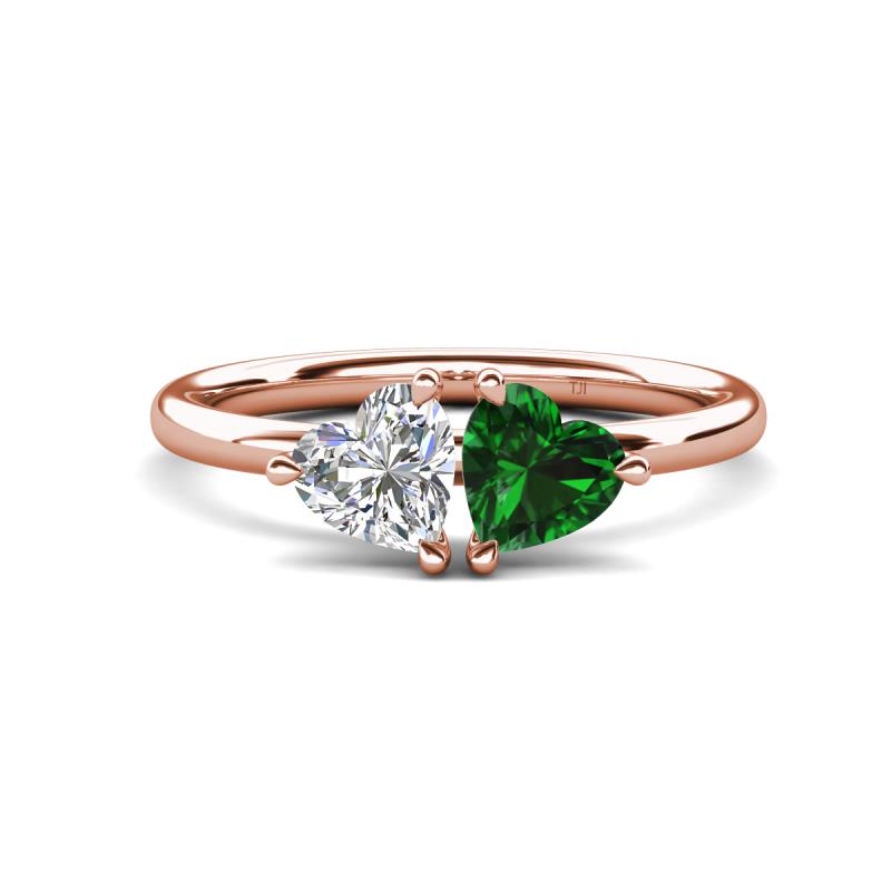Francesca 1.60 ctw Heart Shape (6.00 mm) GIA Certified Natural Diamond & Lab Created Emerald Toi Et Moi Engagement Ring 