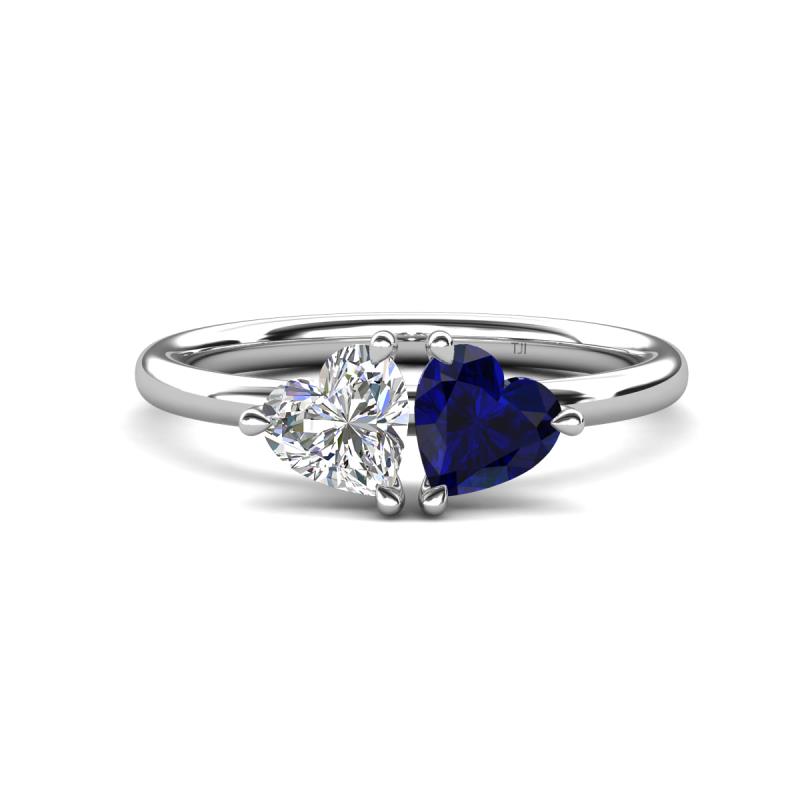 Francesca 1.75 ctw Heart Shape (6.00 mm) GIA Certified Natural Diamond & Lab Created Blue Sapphire Toi Et Moi Engagement Ring 