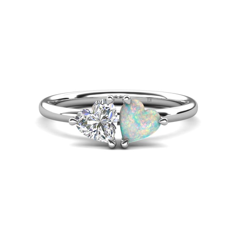 Francesca 1.30 ctw Heart Shape (6.00 mm) GIA Certified Natural Diamond & Opal Toi Et Moi Engagement Ring 