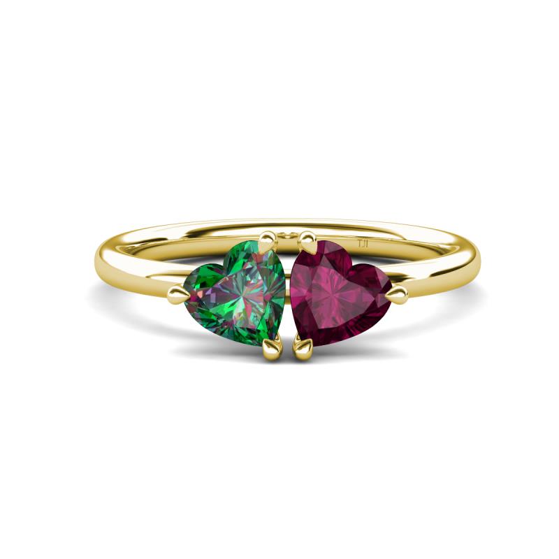 Francesca 1.85 ctw Heart Shape (6.00 mm) Lab Created Alexandrite & Rhodolite Garnet Toi Et Moi Engagement Ring 