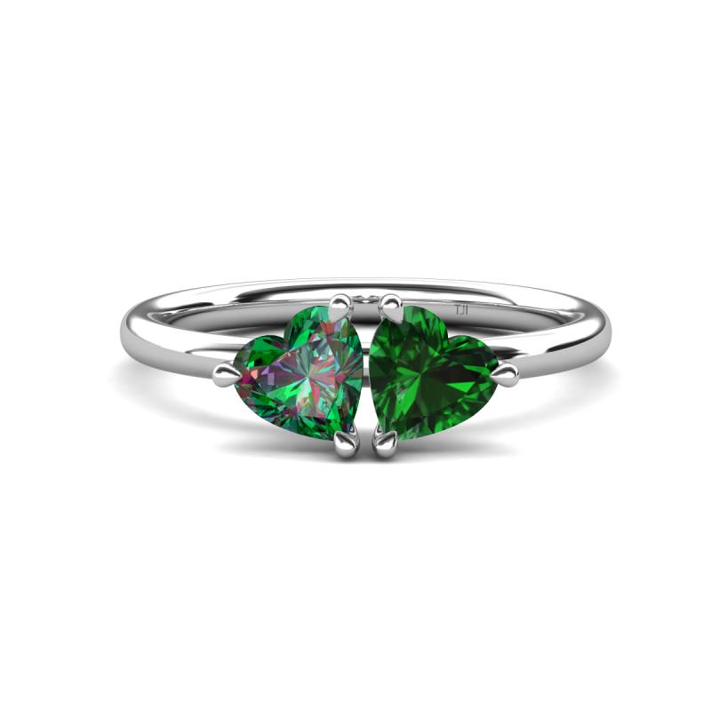 Francesca 1.50 ctw Heart Shape (6.00 mm) Lab Created Alexandrite & Lab Created Emerald Toi Et Moi Engagement Ring 