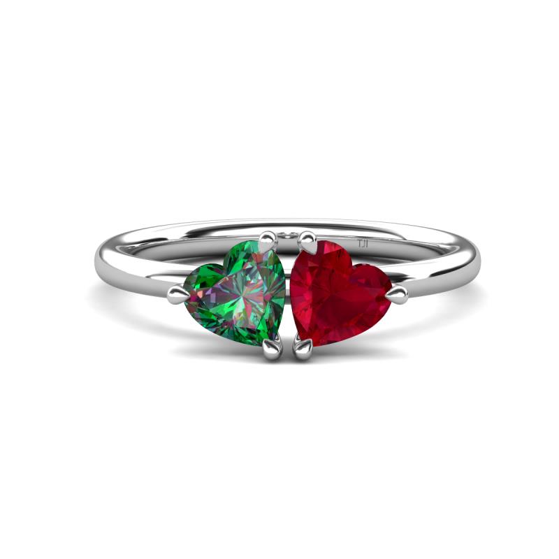 Francesca 1.55 ctw Heart Shape (6.00 mm) Lab Created Alexandrite & Lab Created Ruby Toi Et Moi Engagement Ring 