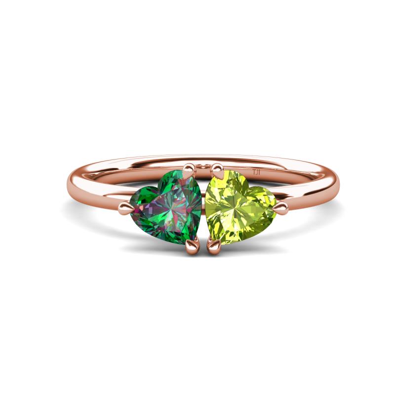 Francesca 1.70 ctw Heart Shape (6.00 mm) Lab Created Alexandrite & Peridot Toi Et Moi Engagement Ring 