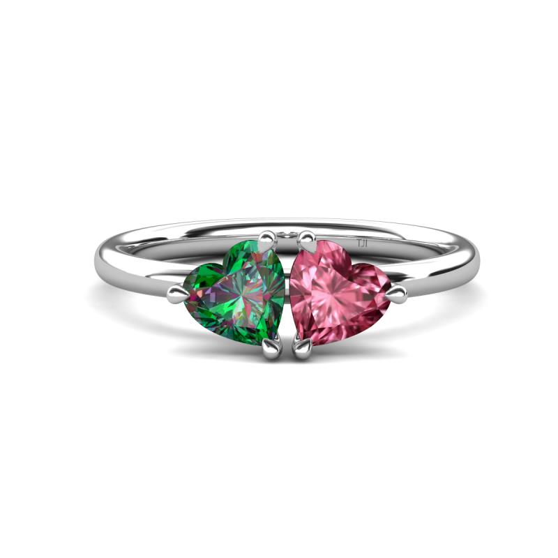 Francesca 1.55 ctw Heart Shape (6.00 mm) Lab Created Alexandrite & Pink Tourmaline Toi Et Moi Engagement Ring 