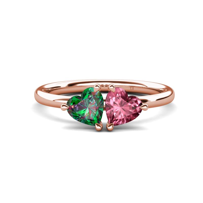 Francesca 1.55 ctw Heart Shape (6.00 mm) Lab Created Alexandrite & Pink Tourmaline Toi Et Moi Engagement Ring 