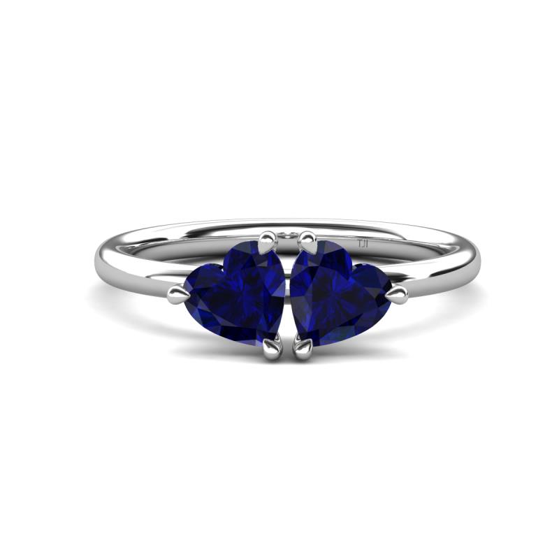 Francesca 1.80 ctw Heart Shape (6.00 mm) Lab Created Blue Sapphire Toi Et Moi Engagement Ring 
