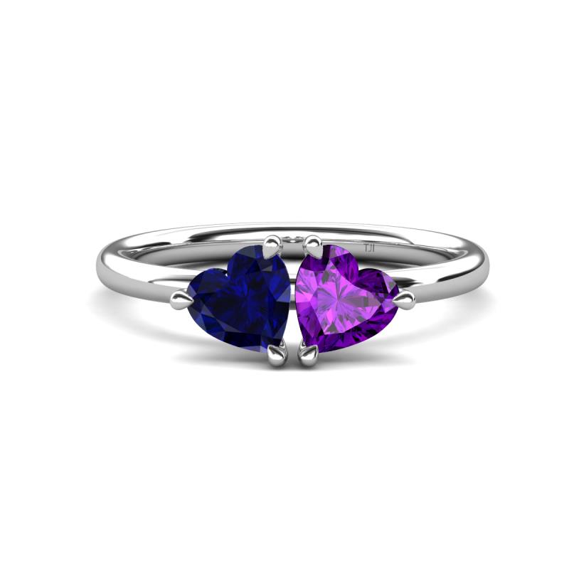 Francesca 1.58 ctw Heart Shape (6.00 mm) Lab Created Blue Sapphire & Amethyst Toi Et Moi Engagement Ring 