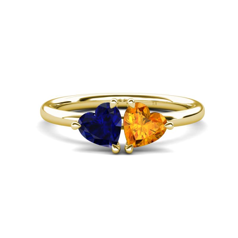 Francesca 1.58 ctw Heart Shape (6.00 mm) Lab Created Blue Sapphire & Citrine Toi Et Moi Engagement Ring 