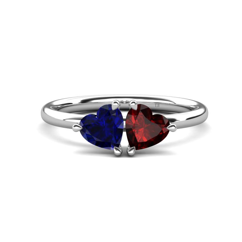 Francesca 1.85 ctw Heart Shape (6.00 mm) Lab Created Blue Sapphire & Red Garnet Toi Et Moi Engagement Ring 