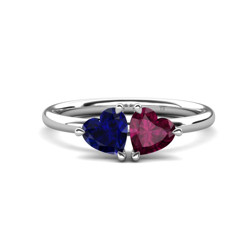 Francesca 2.00 ctw Heart Shape (6.00 mm) Lab Created Blue Sapphire & Rhodolite Garnet Toi Et Moi Engagement Ring 