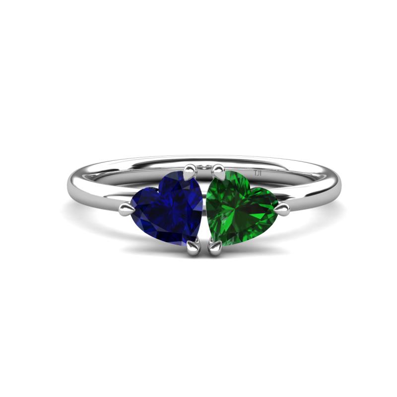Francesca 1.65 ctw Heart Shape (6.00 mm) Lab Created Blue Sapphire & Lab Created Emerald Toi Et Moi Engagement Ring 