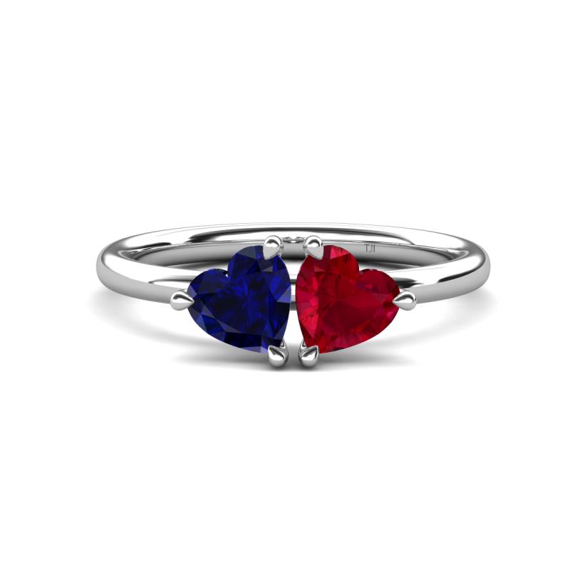 Francesca 1.70 ctw Heart Shape (6.00 mm) Lab Created Blue Sapphire & Lab Created Ruby Toi Et Moi Engagement Ring 