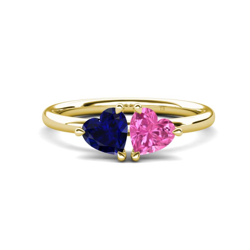 Francesca 1.80 ctw Heart Shape (6.00 mm) Lab Created Blue Sapphire & Lab Created Pink Sapphire Toi Et Moi Engagement Ring 