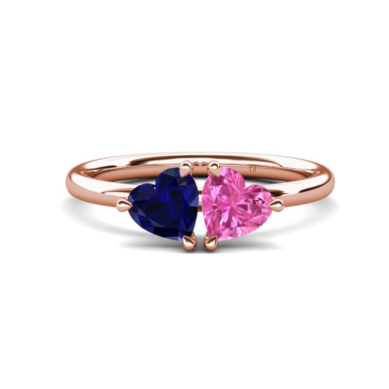 Francesca 1.80 ctw Heart Shape (6.00 mm) Lab Created Blue Sapphire & Lab Created Pink Sapphire Toi Et Moi Engagement Ring 